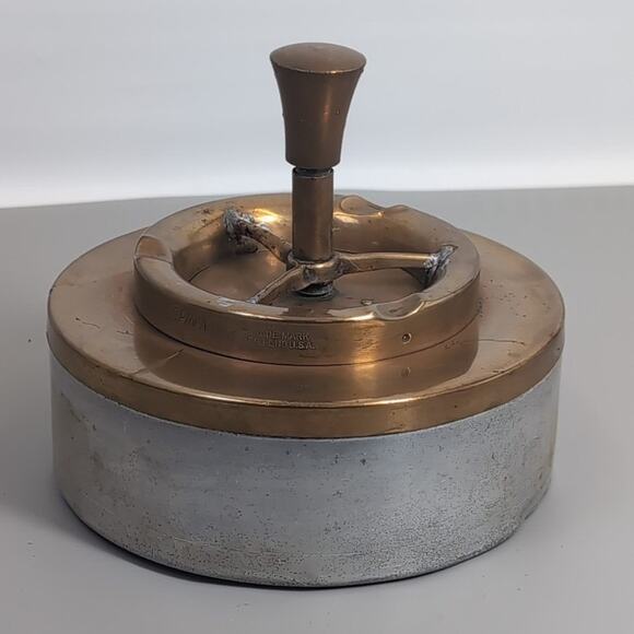 Vintage Brass Ashtray Spin-A-Way Push Down Disposal MCM 1950s Spinning Copper - Picture 1 of 10